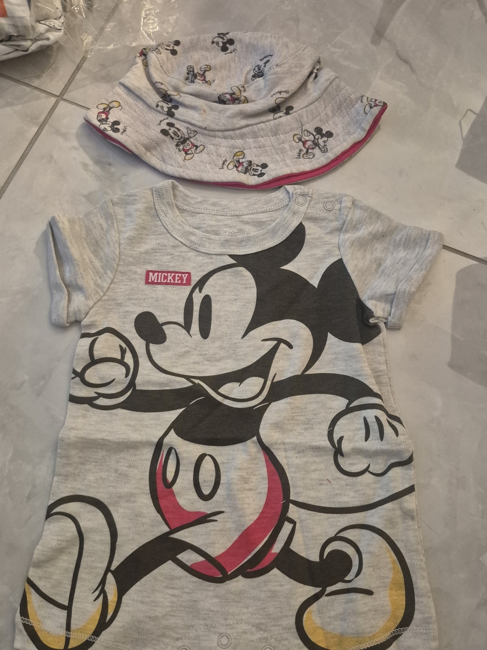 Disney Gray Kids Mickey Tee with Pink and Yellow Accents